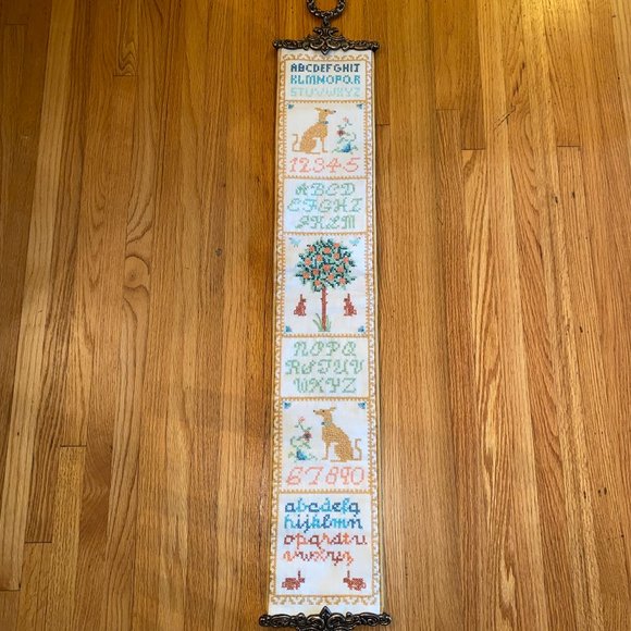 Mid Century Embroidered Sampler Bell Pull - Picture 2 of 13